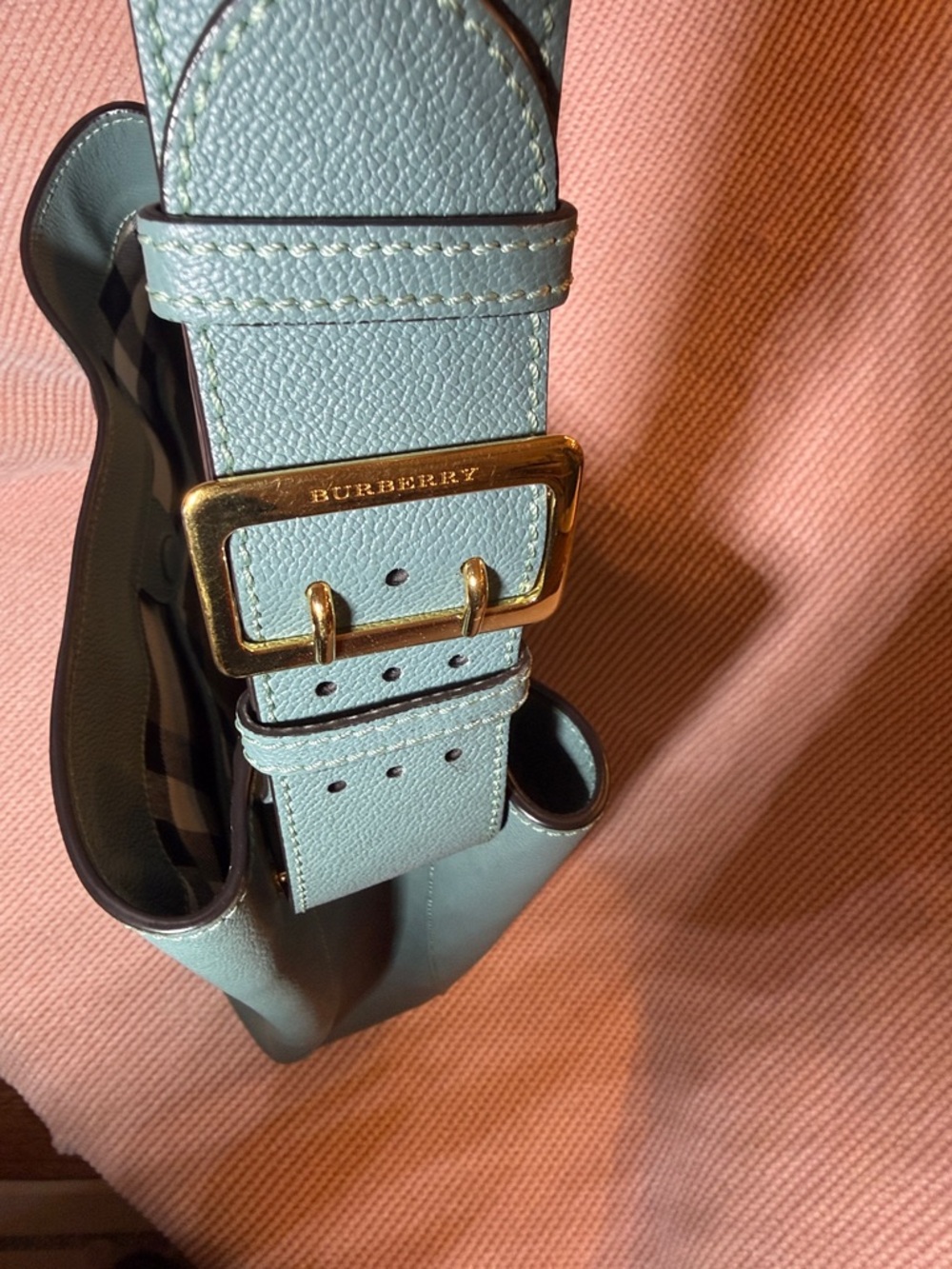 Burberry Teal Leather Bucket Shoulder Bag - Picture 8 of 10